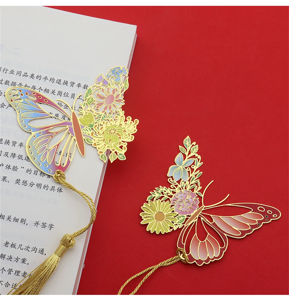 Metal Butterfly Flower Bookmarks Exquisitely Hollow Tassel Pendant Book Clip