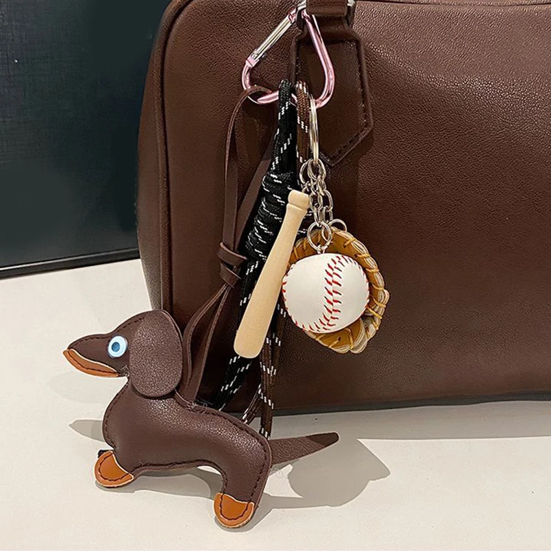 1PC Mens And Womens Pendants Vintage Brown Autumn And Winter Leather Sausage Dog  For Mobile Phone Bags Keychain