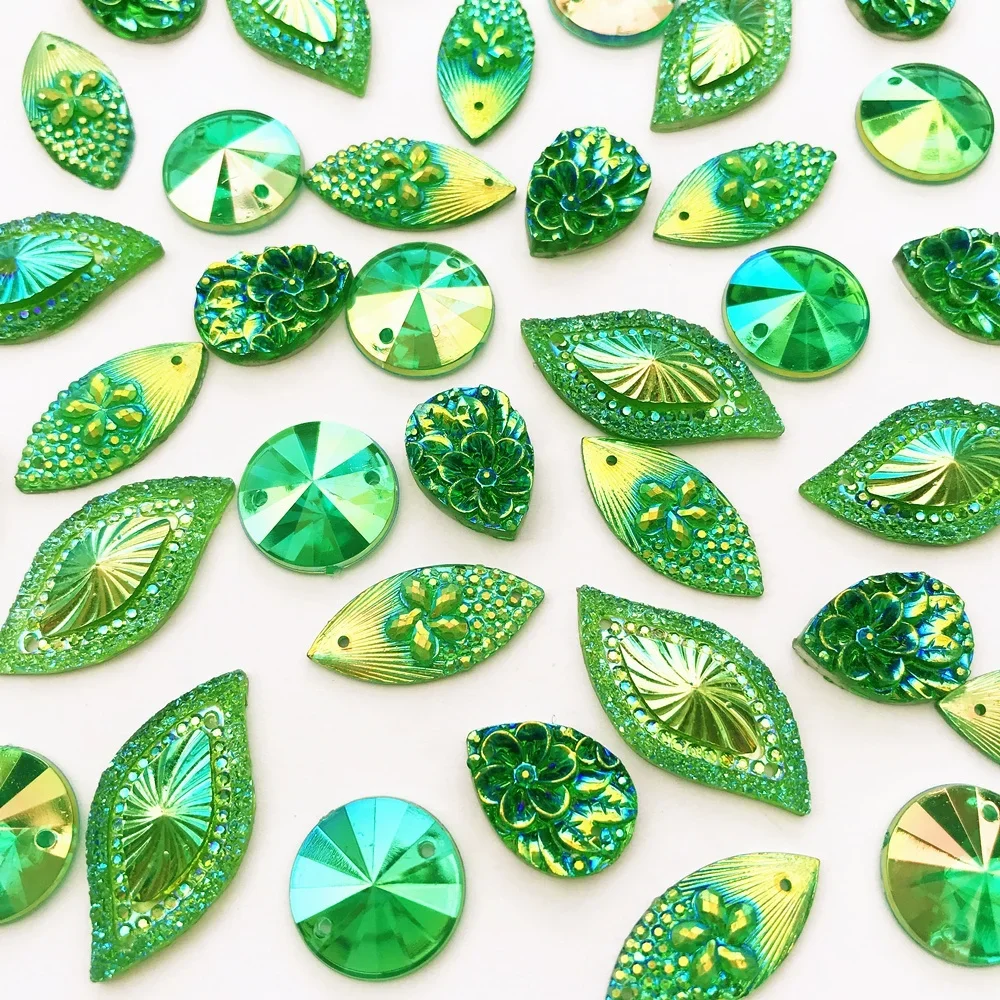 

MIXED Green AB Sew On Mirror Rhinestones Flatback Beads Stones and Crystals Sewing For Clothes Wedding Dress Robe Decoration