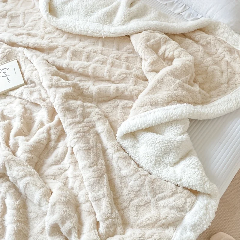 1pc Taffeta Double-Sided Lamb Wool Bed Blanket Winter Thickened Warm Sofa Blanket, Air Conditioning Blanket For All Seasons