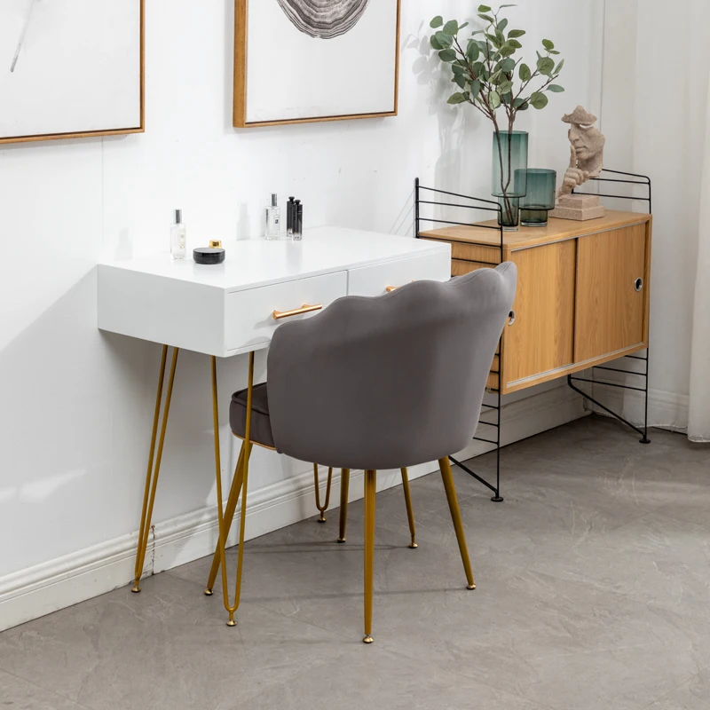 Luxury Internet Famous Pink Vanity Stool Princess Style Tech Fabric Dressing Chair Ergonomic Backrest Chair for Long Sitting