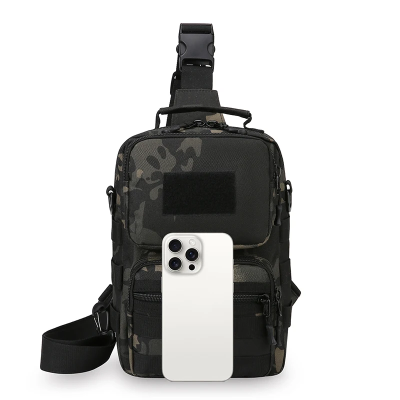 Men's shoulder bag, hiking camouflage chest bag, multiple pockets, side back crossbody bag, backpack