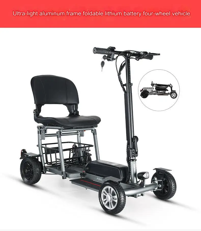 New 4 wheel electric scooter for disabled people travel folding scooter Aluminum alloy small folding four wheel electric vehicle