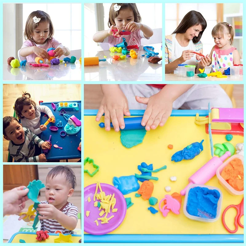 Fun Play Dough Tools Kit For Kids Children Toddlers Playdough Extruders Scissors Rollers Cutters Plasticine Clay Accessories Toy 6