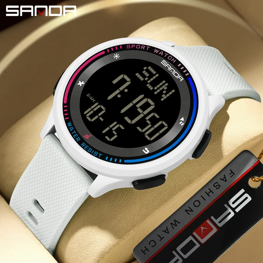 Sanda 6158 New Published Multiple Functions Outdoor Sports Waterproof Digital Movement LED Men Wrist Electronic Alarm Watches waterproof bike digital lcd computer odometer auto backlight 27 functions bicycle speedometer velometer