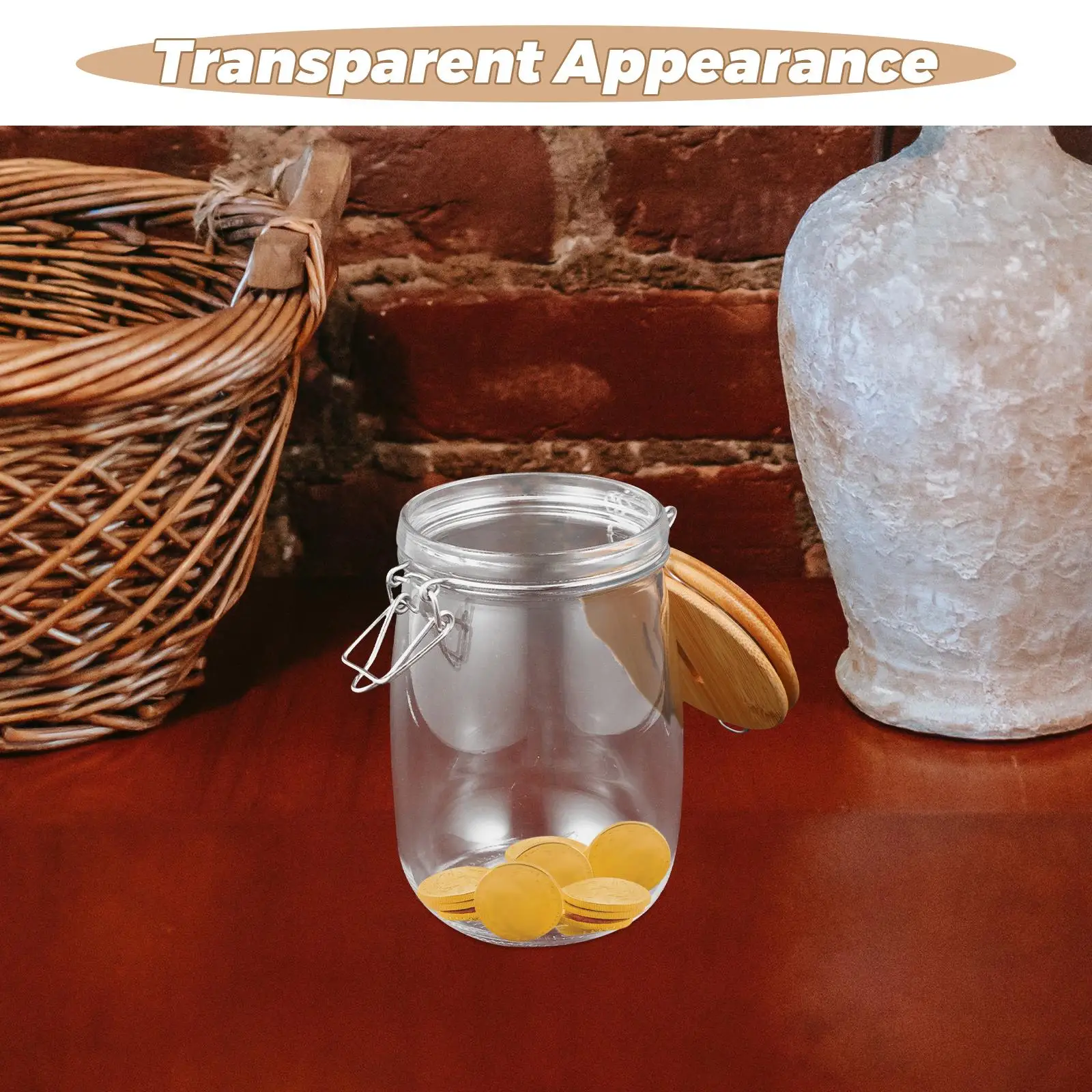 Clear Piggy Bank Large Capacity Money Coin Saving Box Wooden Slotted Lid Piggy Bank Glass Money Jar Raffle Ticket Storage Jar 2