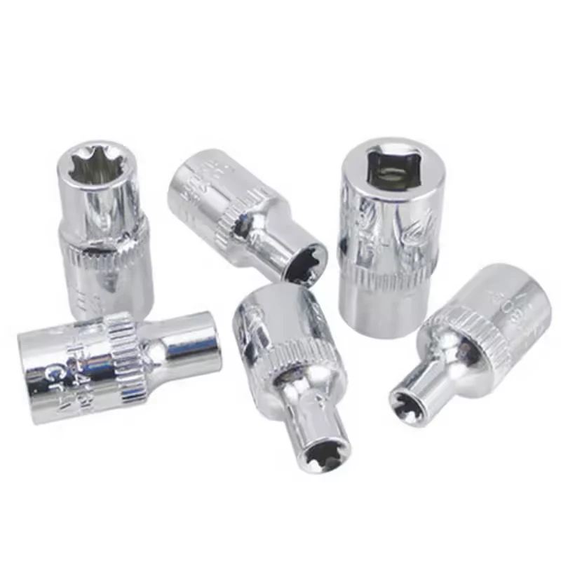Ratchet Socket Set 6Pcs 1/4" Torque wrench Torx Star Female Socket Adapter E Driver Joint Hand Tools E4 E5 E6 E7 E8 E10