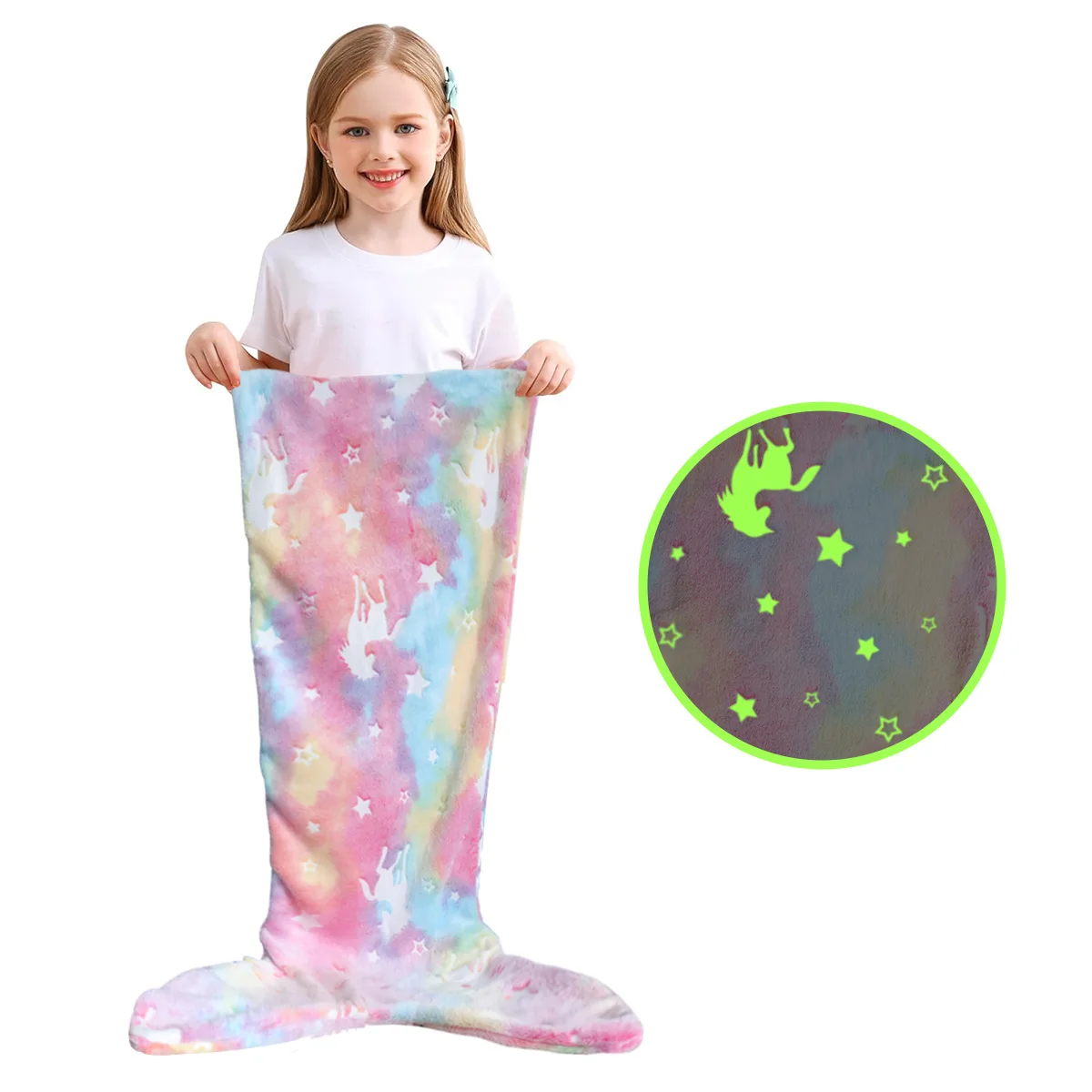 Enchanting Glow-in-the-Dark Rainbow Unicorn Mermaid Blanket - Super Soft Flannel Gift