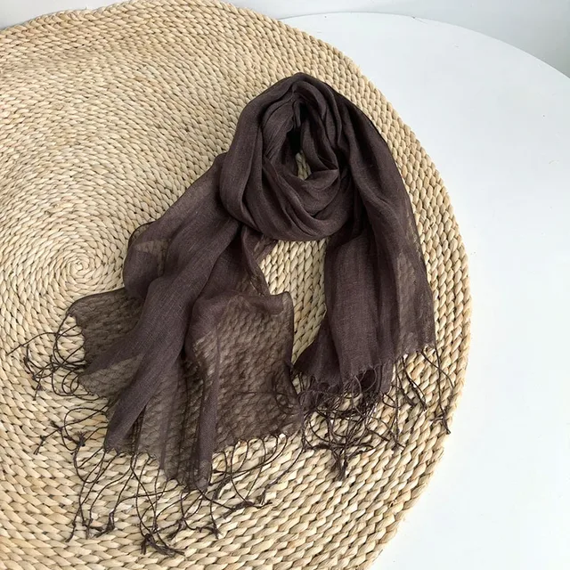 Écharpe en lin de couleur unie pour femmes, turban hijab