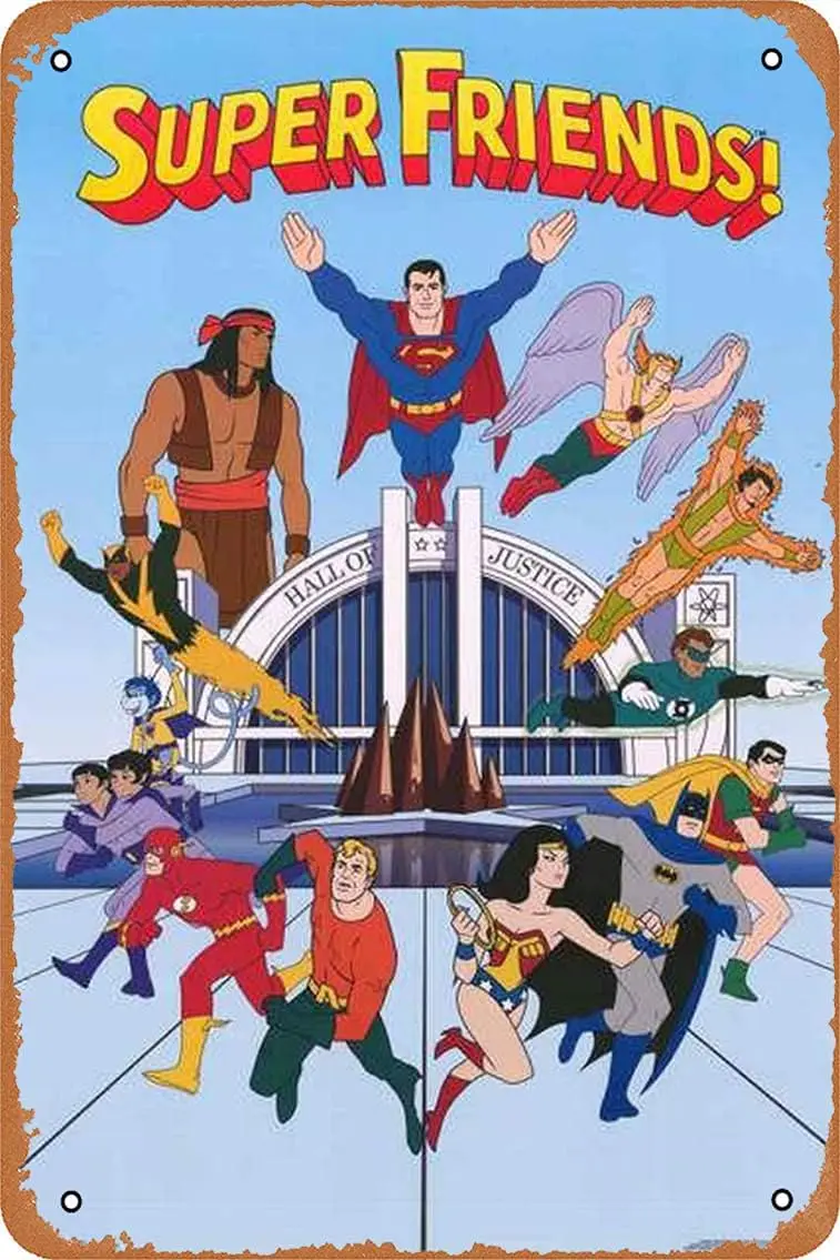 Super Friends Superhero Cartoon Metal Poster Sign