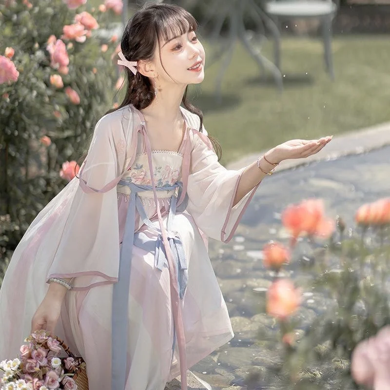 Chinese Han Element Improvement Hanfu Ancient Style Sweet Daily Dress Summer Pink Kawaii Dresses Fairy Lolita