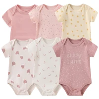 Combinaisons pour nouveau-nés en coton, ensemble de vêtements pour bébé fille, 6 pièces, manches courtes, vêtements pour bébé garçon, été, couleur unie, bébés 3