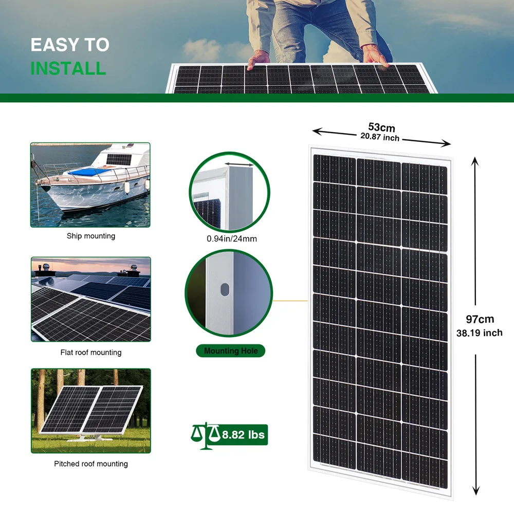 400W Panel Solar Rígido 300W 200W 100W 18V Panel Fotovoltaico Marco de Aluminio Módulo Solar Células Solares Potencia 12V / 24V Carga de Batería Para RV / Casa / Caravana / Viaje