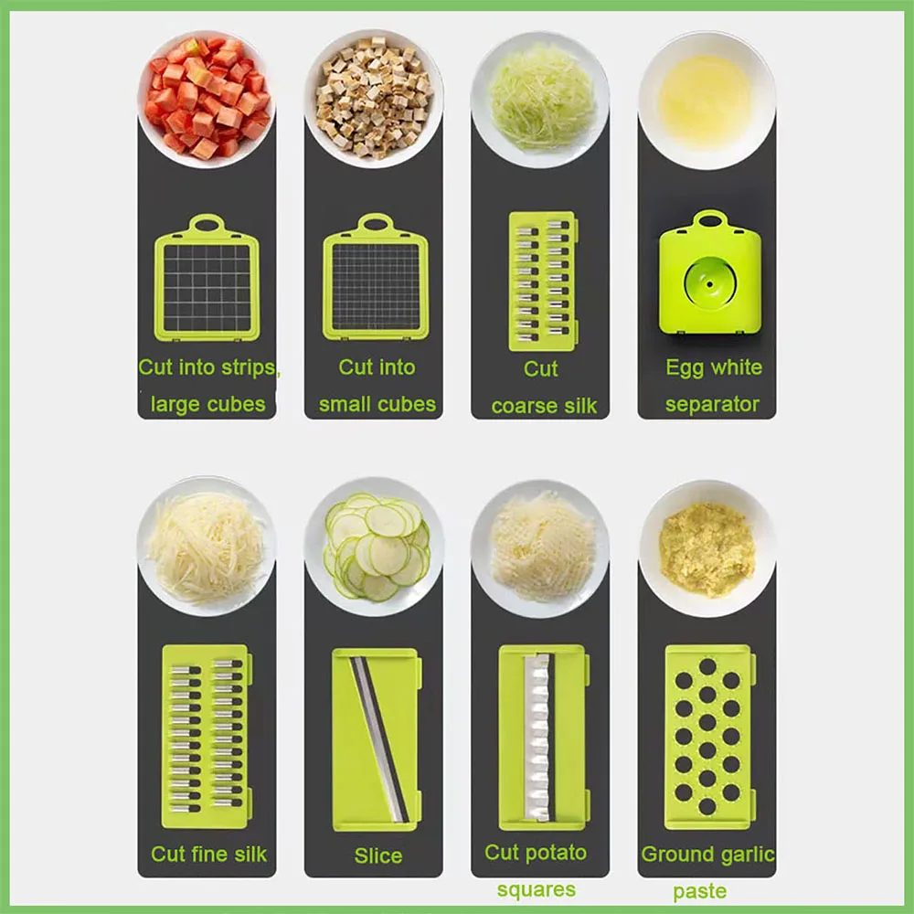 Multifunctional Vegetable Cutter Slicer Carrot Potato Grater Onion Chopper 12 In 1 With Drain Basket Kitchen Fruit Food Gadgets