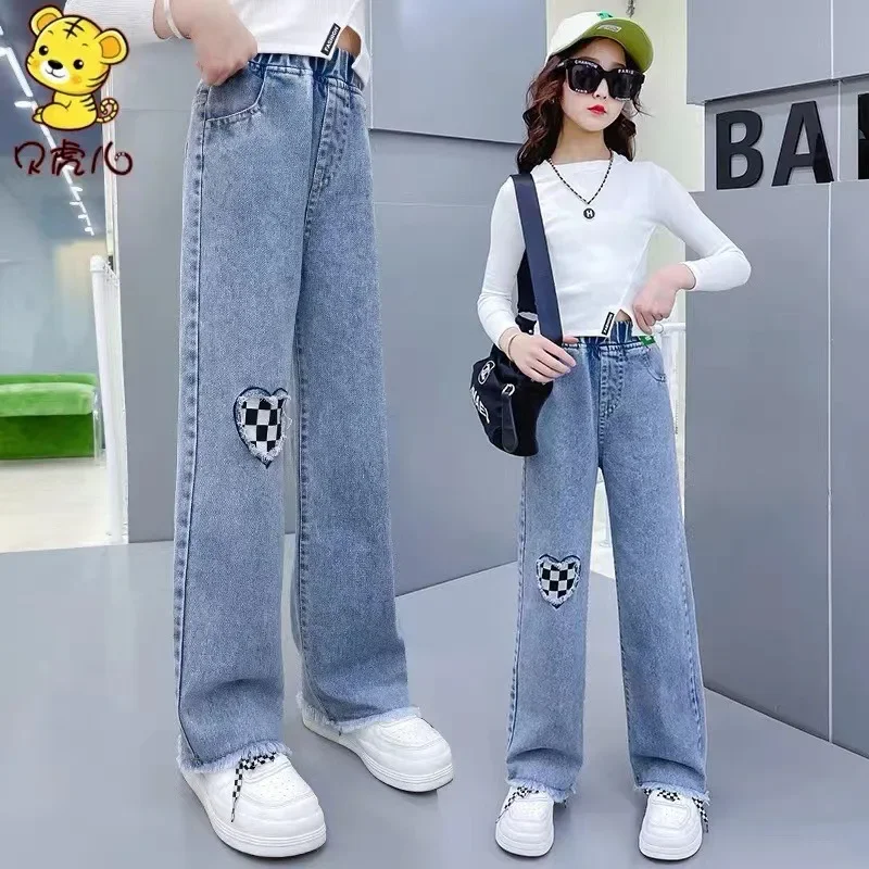 Girls' Straight Jeans with Wide New Arrival Fashionable Legs for Autumn and Spring Seasons - Kids Jeans