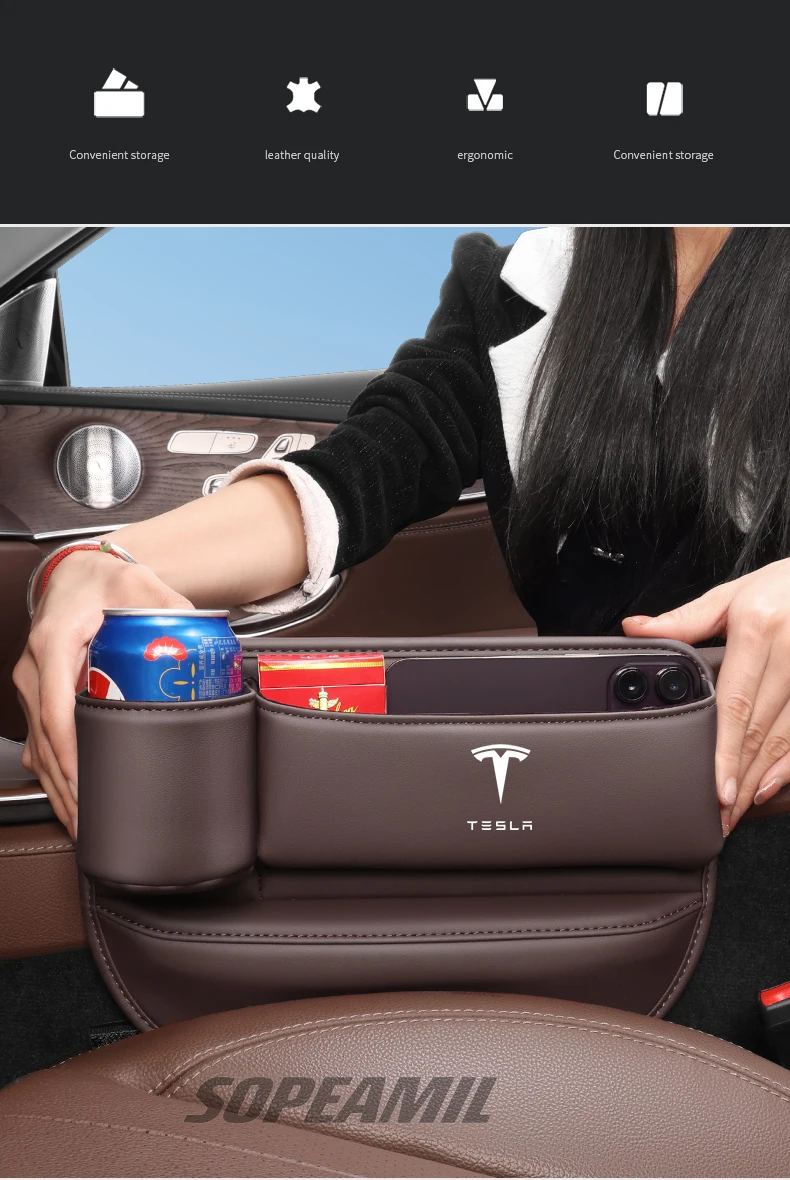 Car Leather Seat Gap Multifunction Crevice Water Cup Holder Storage Box Tesla Model 3 Model Y Model S Model X Cybertruck Beast