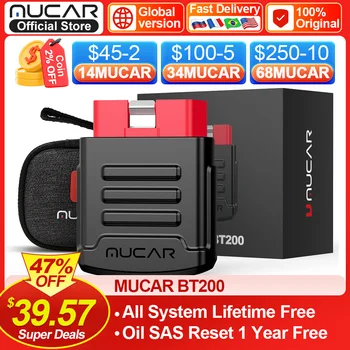 MUCAR BT200 자동차 진단 도구, 모든 차량용 블루투스 와이파이 스캐너, OBD2 테스터, 15 리셋 진단