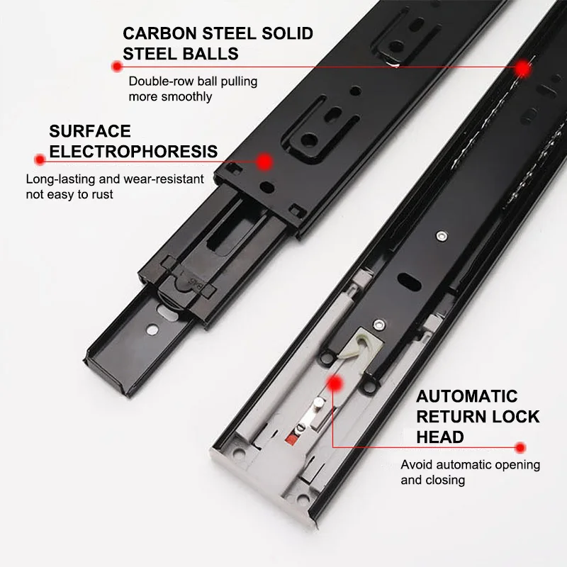 YOUTHUA 45mm Push-open Drawer Slides Mute Track Mute Rebound Three-Section Rail Hardware Accessories