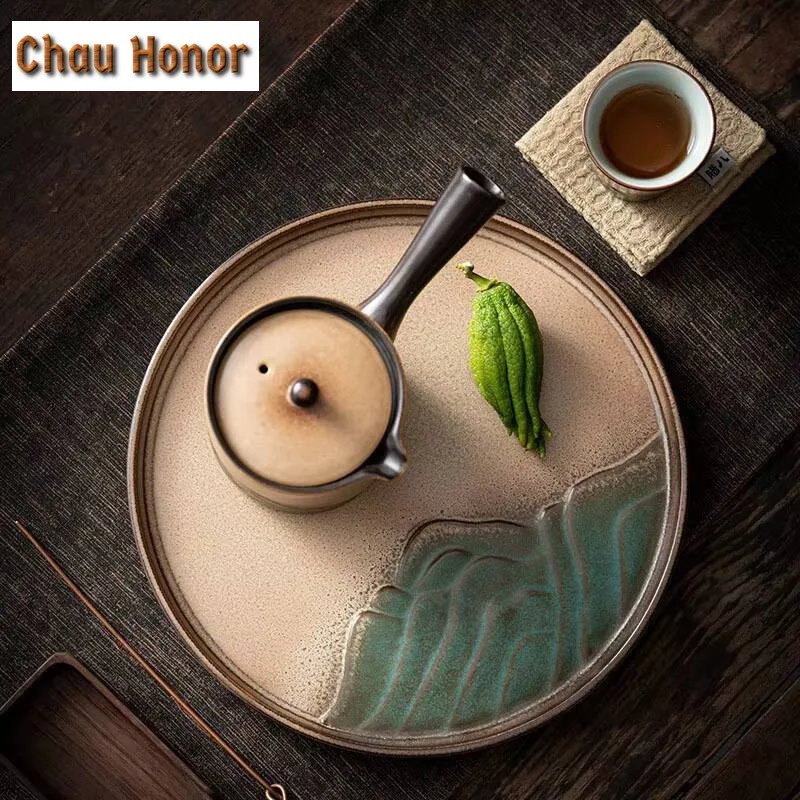 Japanese Coarse Pottery Distant Hills Tea Tray Dessert Candy Tray Coffee Storage Board Teapot Dishes For Serving For Teaware