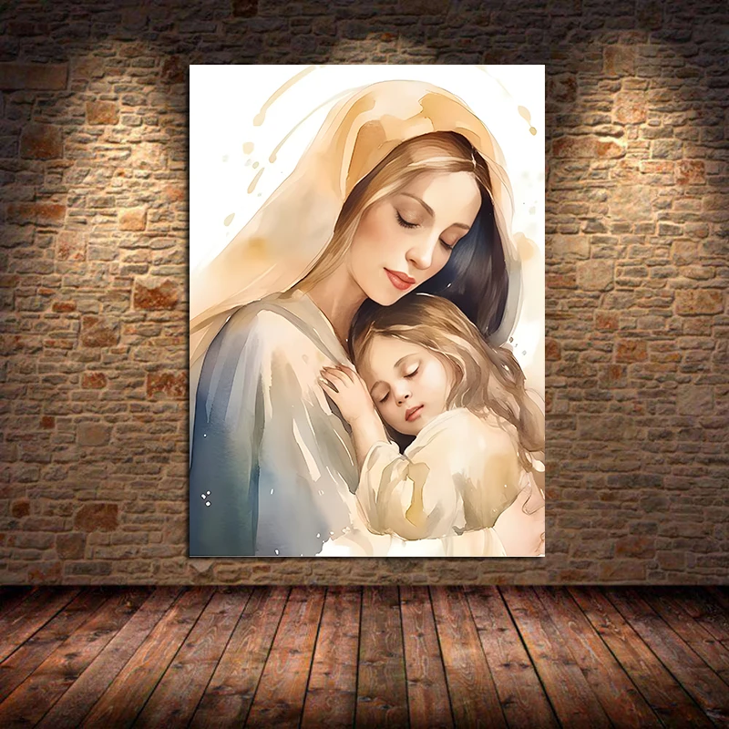 Vintage Blessed Virgin Mary with The Child Catholic Christian Prayer Art Poster Canvas Painting Wall Prints Picture Home Decor