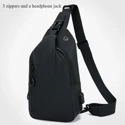 Men's Stylish Nylon Crossbody Bag with USB Charging Port (Black - 3 Zippers)