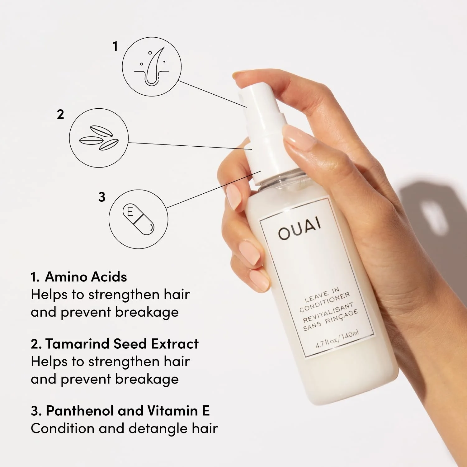OUAI Smoothing Leave-In Conditioner Spray Mist Moisturize Oil Control Add Shine Hair Care 140ml