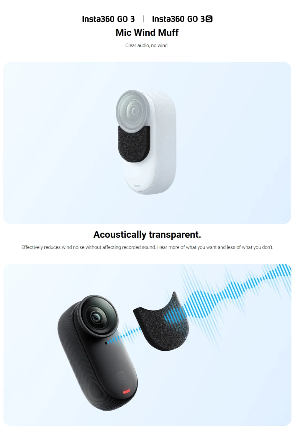 Description Picture 2 of itemOfficial & Original Insta360 GO 3/GO 3S Mic Wind Muff, Seamless windproof cotton for quality sound transmission.