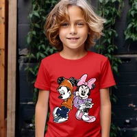 Cartoon Mickey Mouse Printed Kids Cotton T-shirt Casual Short Sleeve Red Top for Boys 6