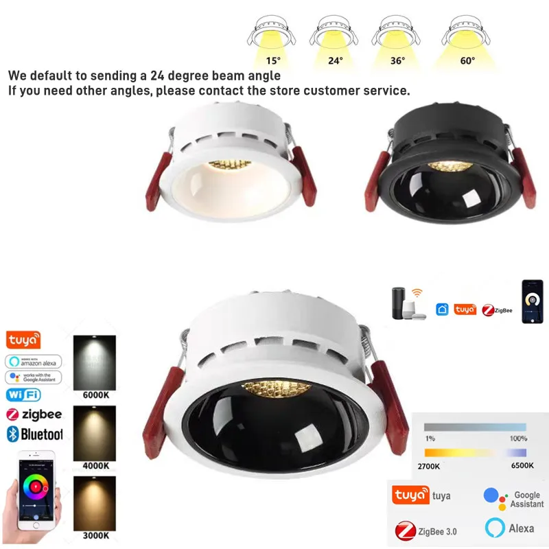 Recessed Zigbee Dimming 220V 7W 15W 24W LED Downlights For Kitchen LED Ceiling Spot Lights Honeycomb Room Light Lamps For Bedroom led downlight recessed ceiling spotlight ceiling lamps