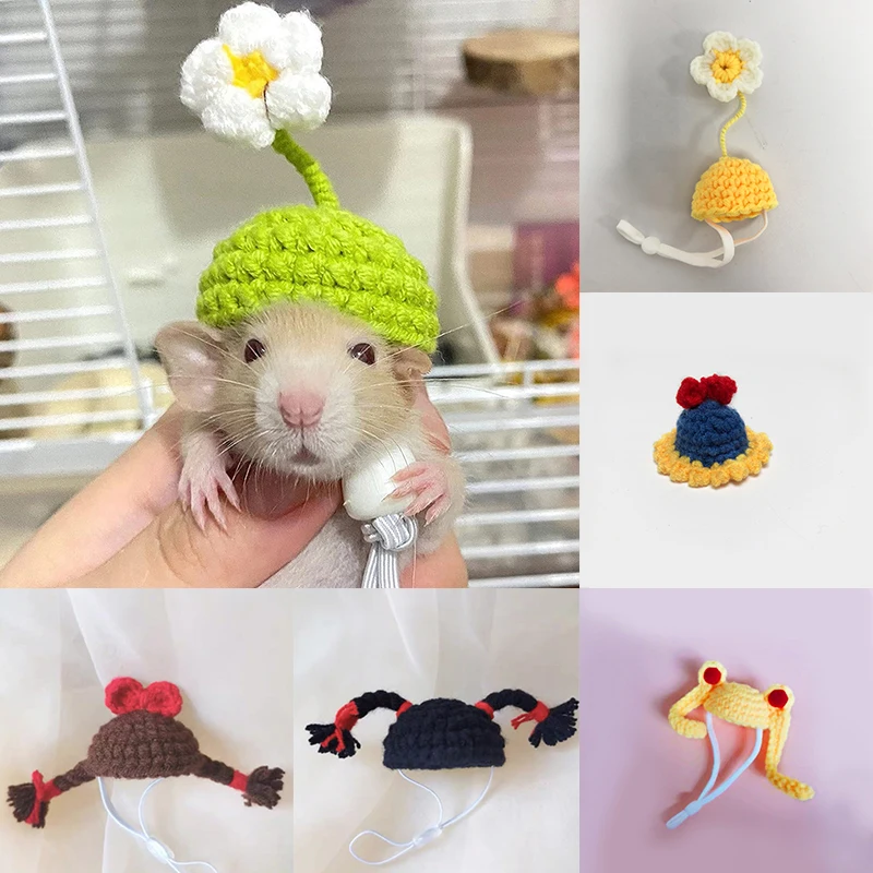 Cute Pet Knitted Mini Hat Small Animal Clothing Accessories For Hedgehog Hamsters Hat DIY Hand-Knitted Pet Headdress small animal clothes pet headgear