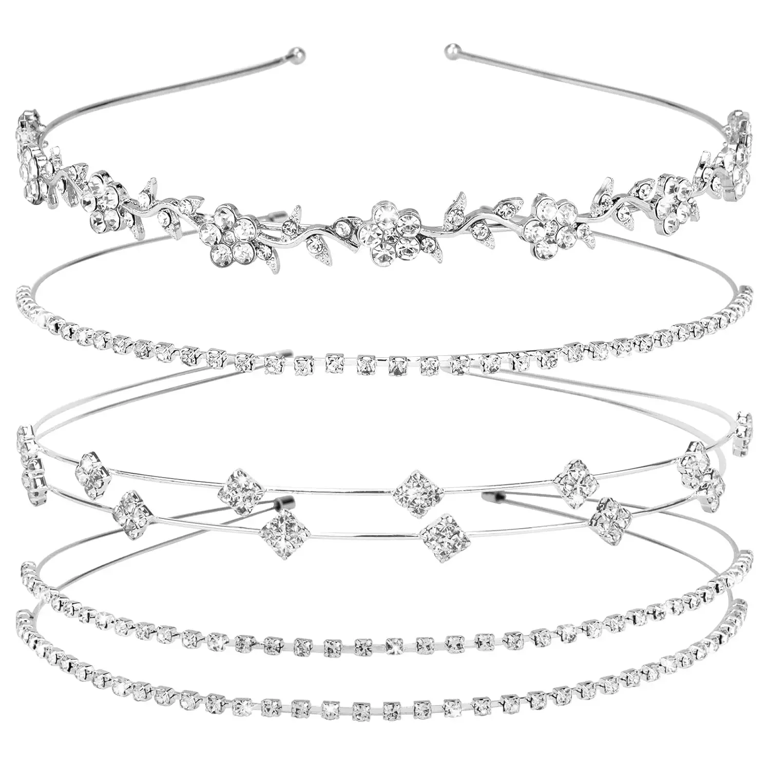 4pcs Rhinestone Headband Bridal Wedding Crystal Flower Girl Leaves Crown Metal Hair Band Tiara Prom Hair Accessories for Women