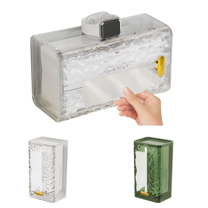 Multipurpose Tissue Box Transparent Rectangular Tissue Storage Box Bathroom Wall Mounted Toilet Paper Case Desktop Napkin Box 4