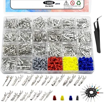 1050Pcs-26Type Auto Electric Connector Pins,1/1.5/1.8/2.2/2.8/3.5mm Male Female Car Electrical Wire Terminal Pins Connector Kit 1