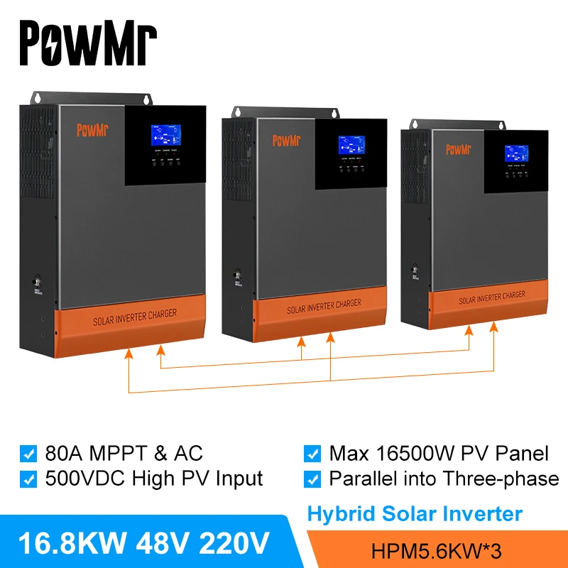 Powmr 16,8 kW Hybrid Solar wechsel richter 48V 220V 380V 3 Phasen Wechselrichter mit reinem