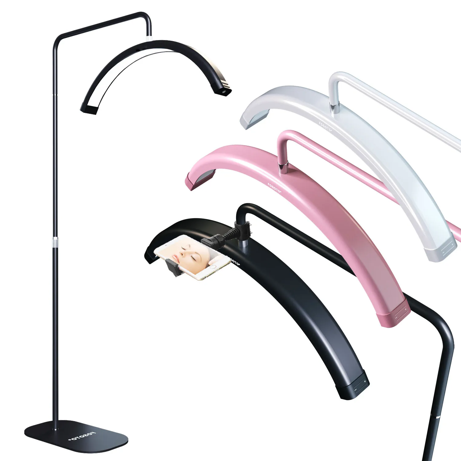 Kalolary Lash Light voor wimpertechnologie met wielen, 3000K-6000K verstelbare helderheid Halve maan LED-lamp met telefoonhouder, verstelbare hoogte voor schoonheid, tatoeage, salon SPA