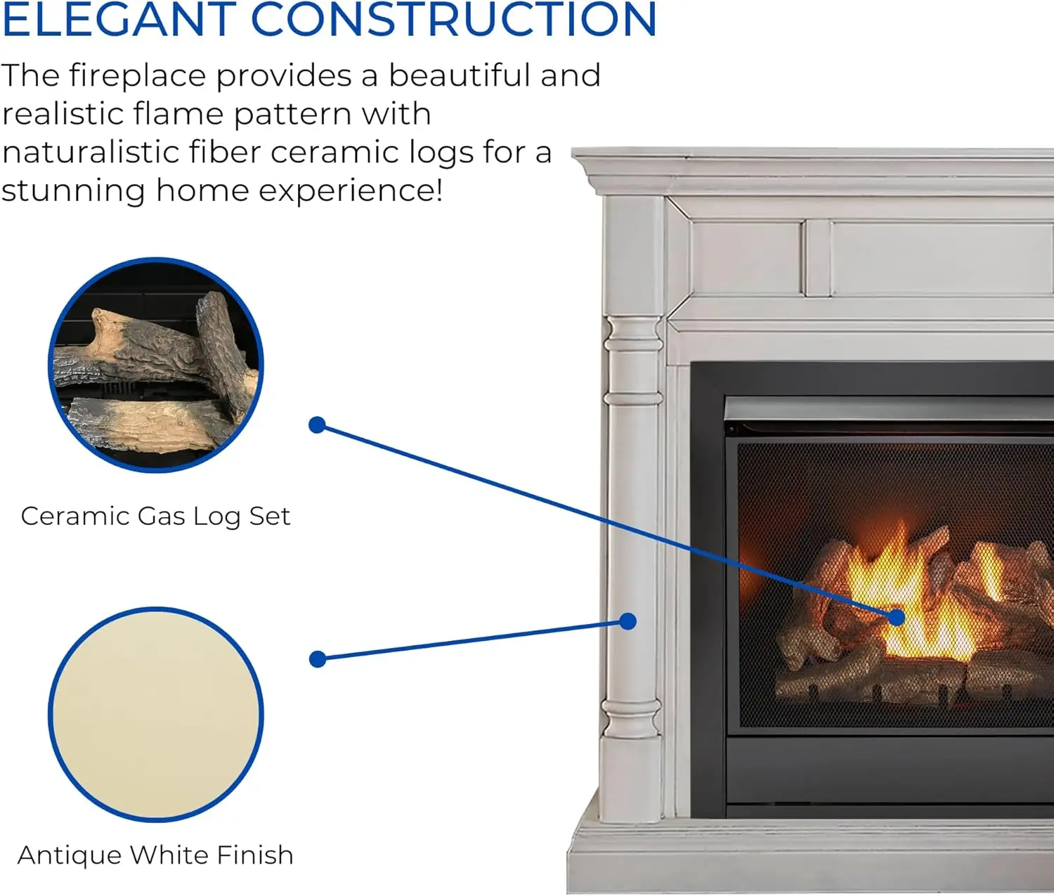 Dual Fuel Ventless Gas Fireplace System with Mantle, Remote Control, 9 Fire Logs, Use with Natural Gas or Liquid Propane 2