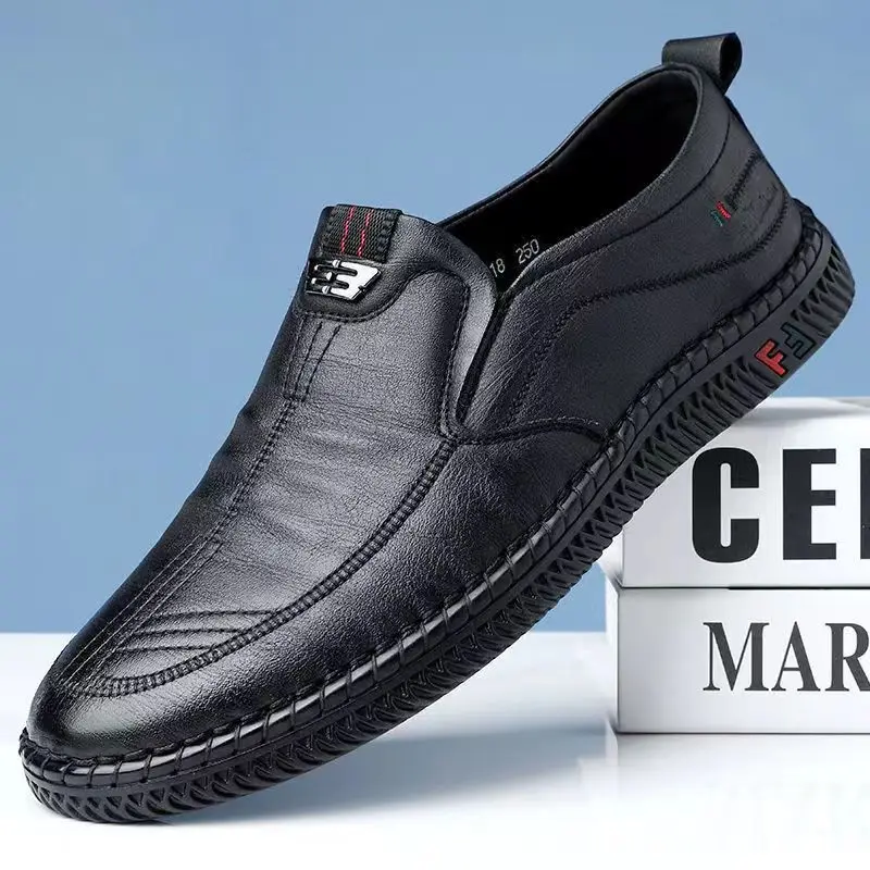Business Leather Men Shoes Summer Slip on Loafers Breathable Men Casual Leather Soft Shoes Black Flats Driving Moccasins leather shoes