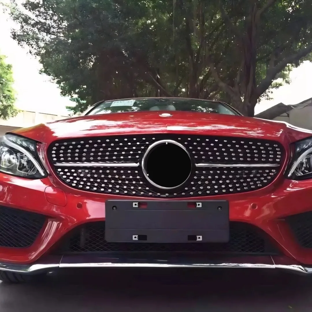 메르세데스 벤츠 C 클래스 W205 C205 S205 2014-2018 C250 C300 다이아몬드 스타일 업그레이드 인렛 메쉬 프론트 그릴 범퍼 그릴 개조