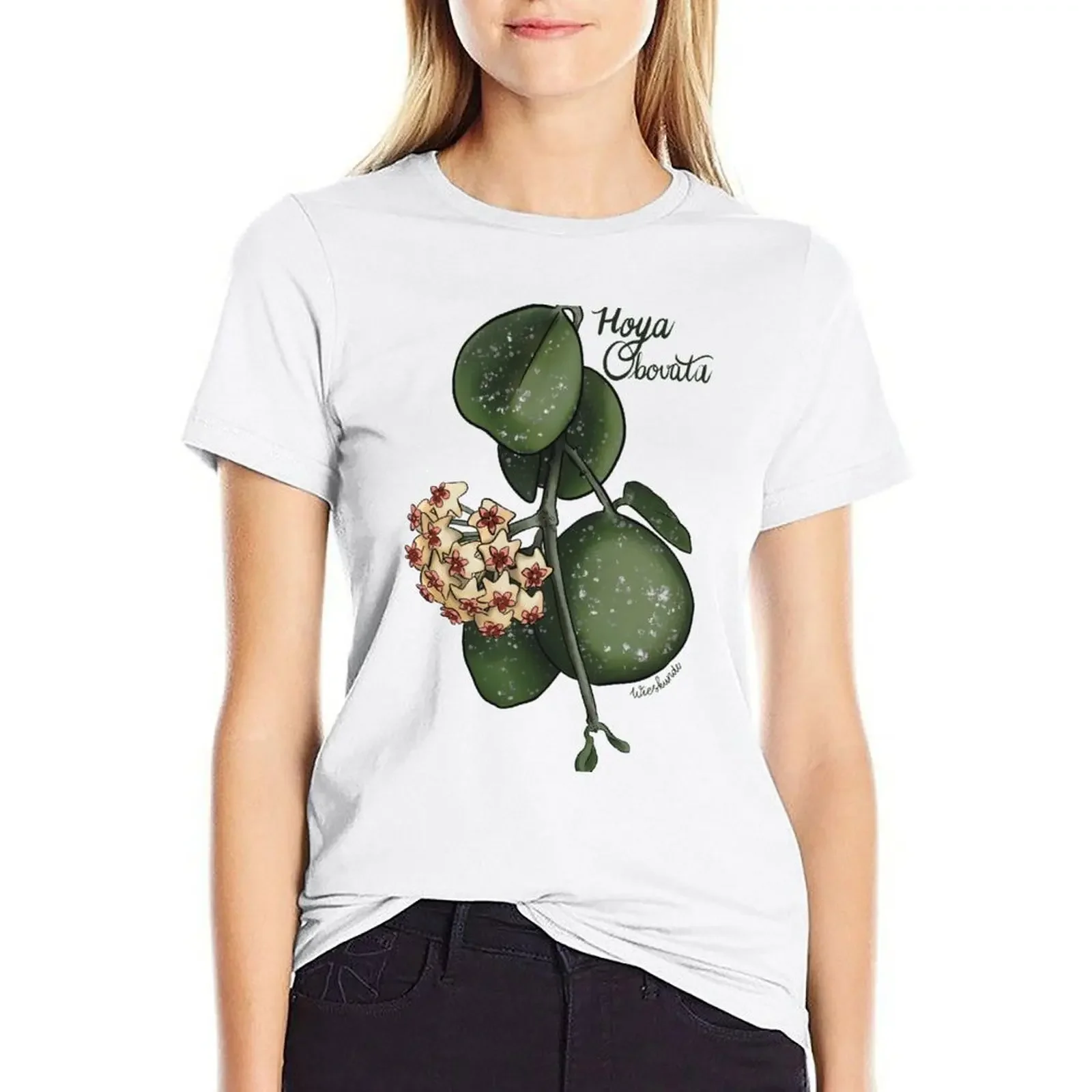 Hoya Obovata Illustration T-Shirt Summer Top Lady Clothes Summer Women'S Clothing