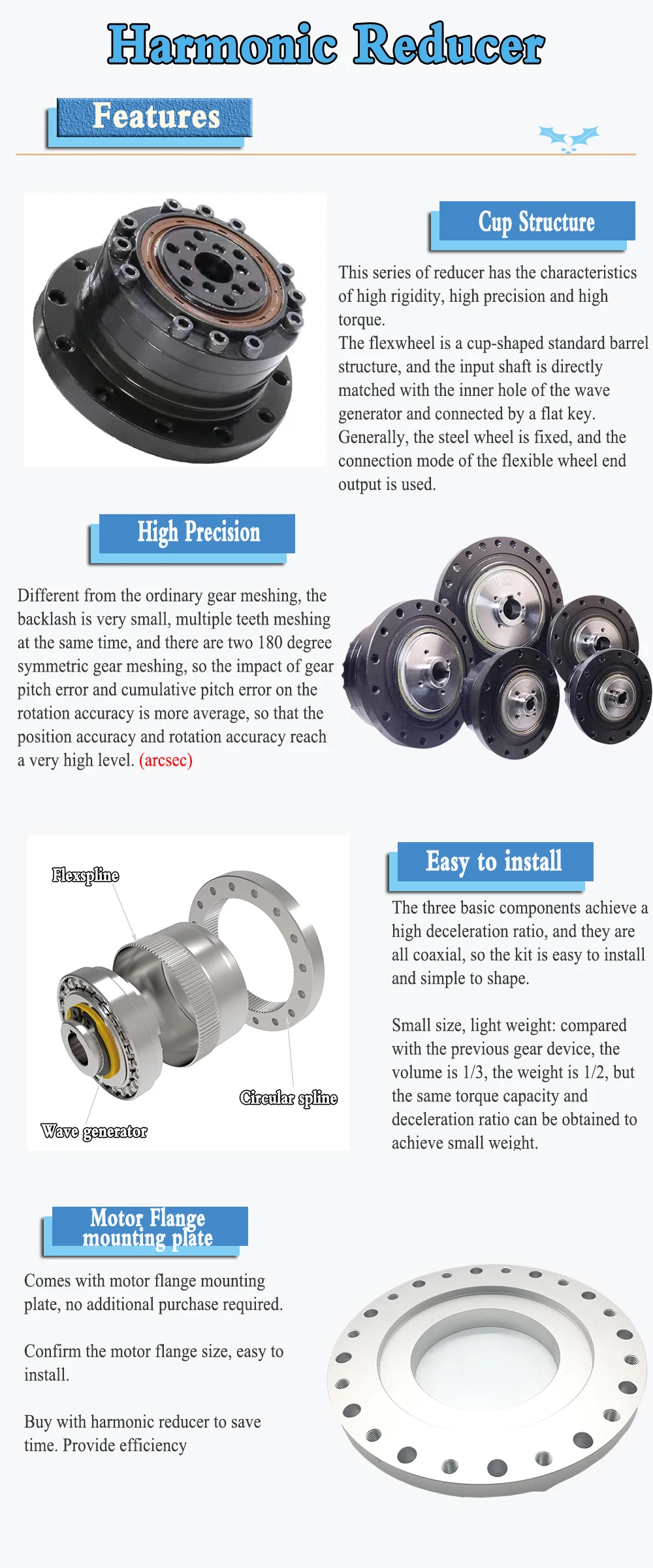 Harmonic Gear Drive High Precision Cup Type Nema17 Stepper Motor Drive Kit 40Servo Motor Drive Kit for Robot Rotating Platform