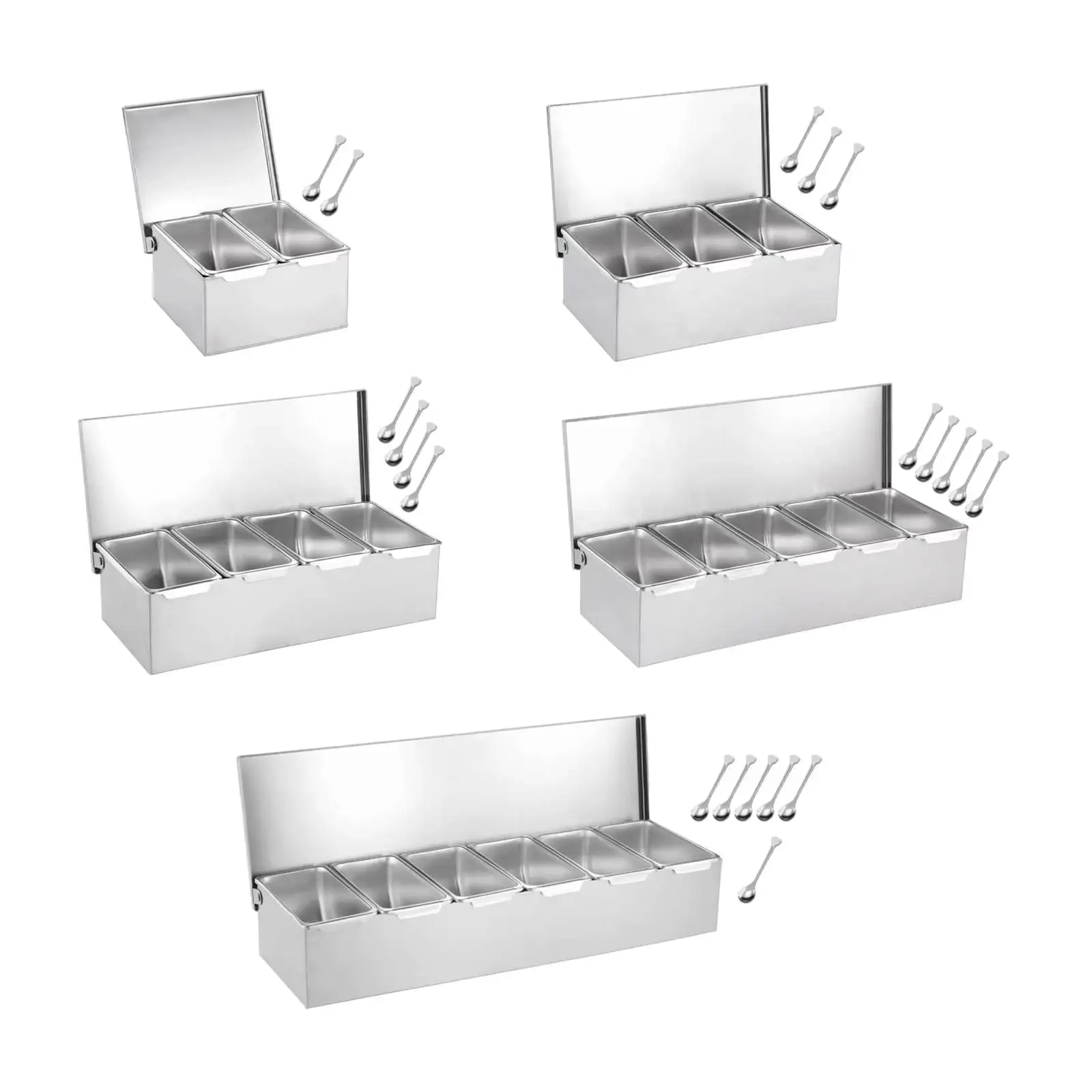 Stainless Steel Baking Tool Storage Container Multi Compartments Seasoning Organizer Box for Bar Kitchen Restaurant Home