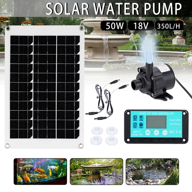 50W 350L/H Mini Kefe Nélküli Napenergia -Szivattyú Dc 12 V Napelem Napelemes Töltésvezérlő Ultra Silent Pond Garden Kit Akvárium