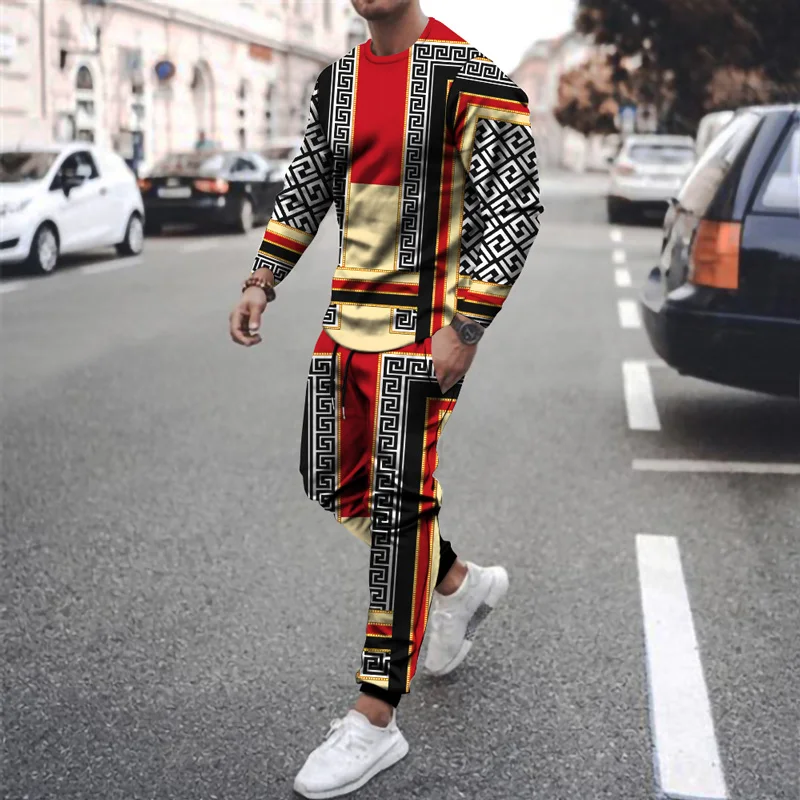 Men Autumn Tracksuit Long Sleeve T Shirt+Sweatpants Suit Streetwear Vintage Sweatshirt Oversized 2023 Men Clothing 2 Piece Sets