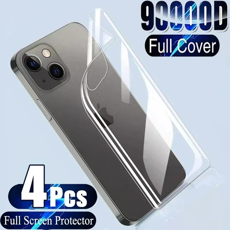 

Гидрогелевая пленка для iPhone 12, 13, 14, 15 Pro Max, 4 шт., Защита экрана для iPhone 12, 13, Mini, XS Max, 14, 15 Plus, задняя пленка, не стекло