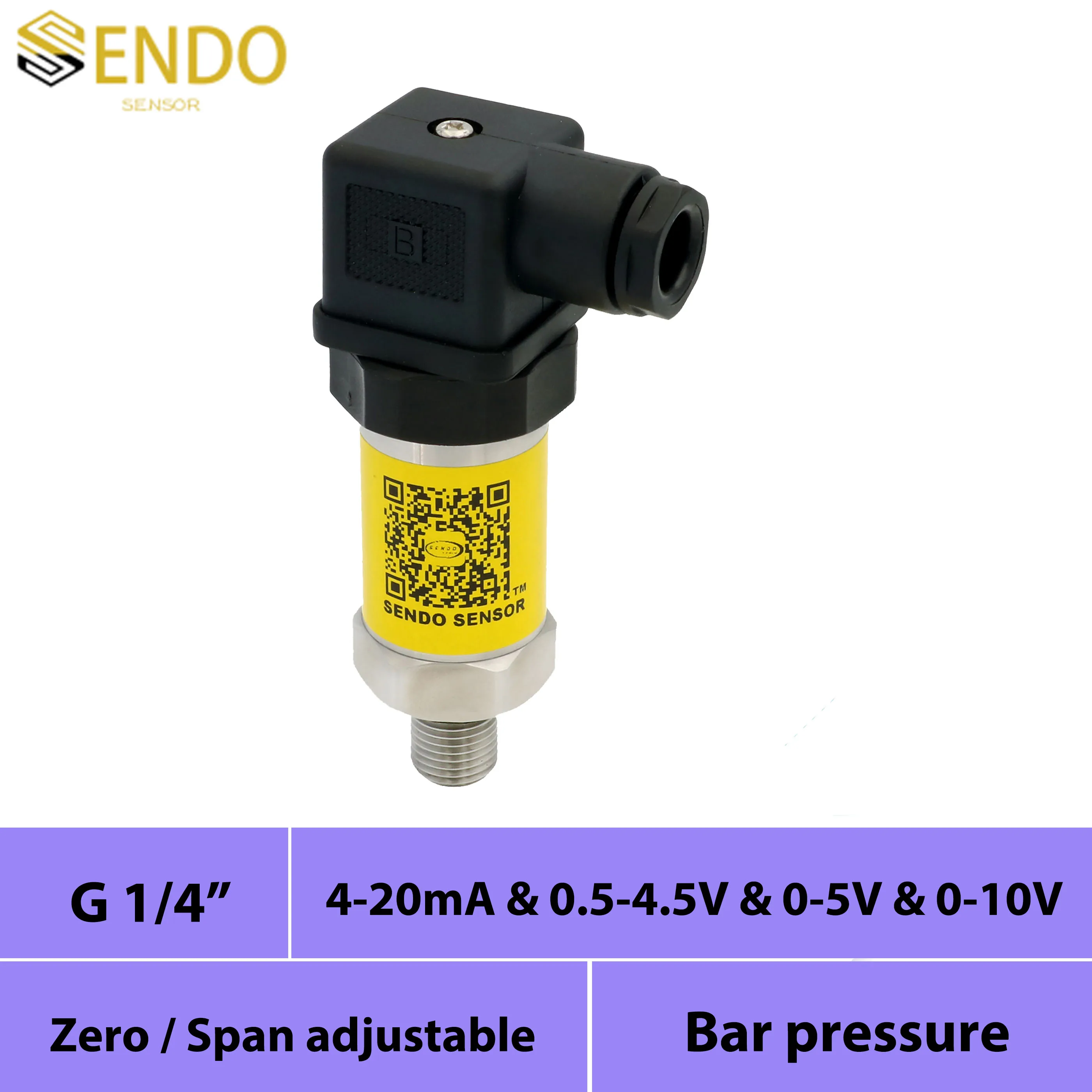 4 20 ma 0-20mA 0-5V 0-10V 0.5-4.5V pressure transmitter sensor 1MPa 400bar gauge G1/4" thread water oil IP65 AISI 316L diaphragm pressure transducer
