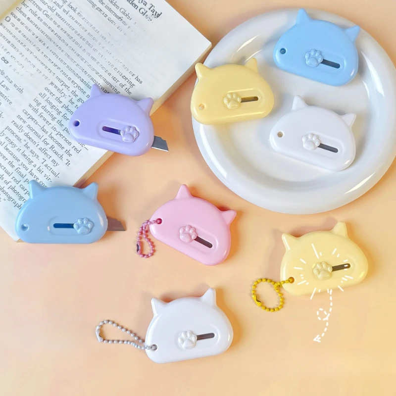 Mini Cartoon Kitten Letter Opener for Kids Kawaii Cat Paw Stationery Paper Cutter Portable Box Cutter Student School Supplies