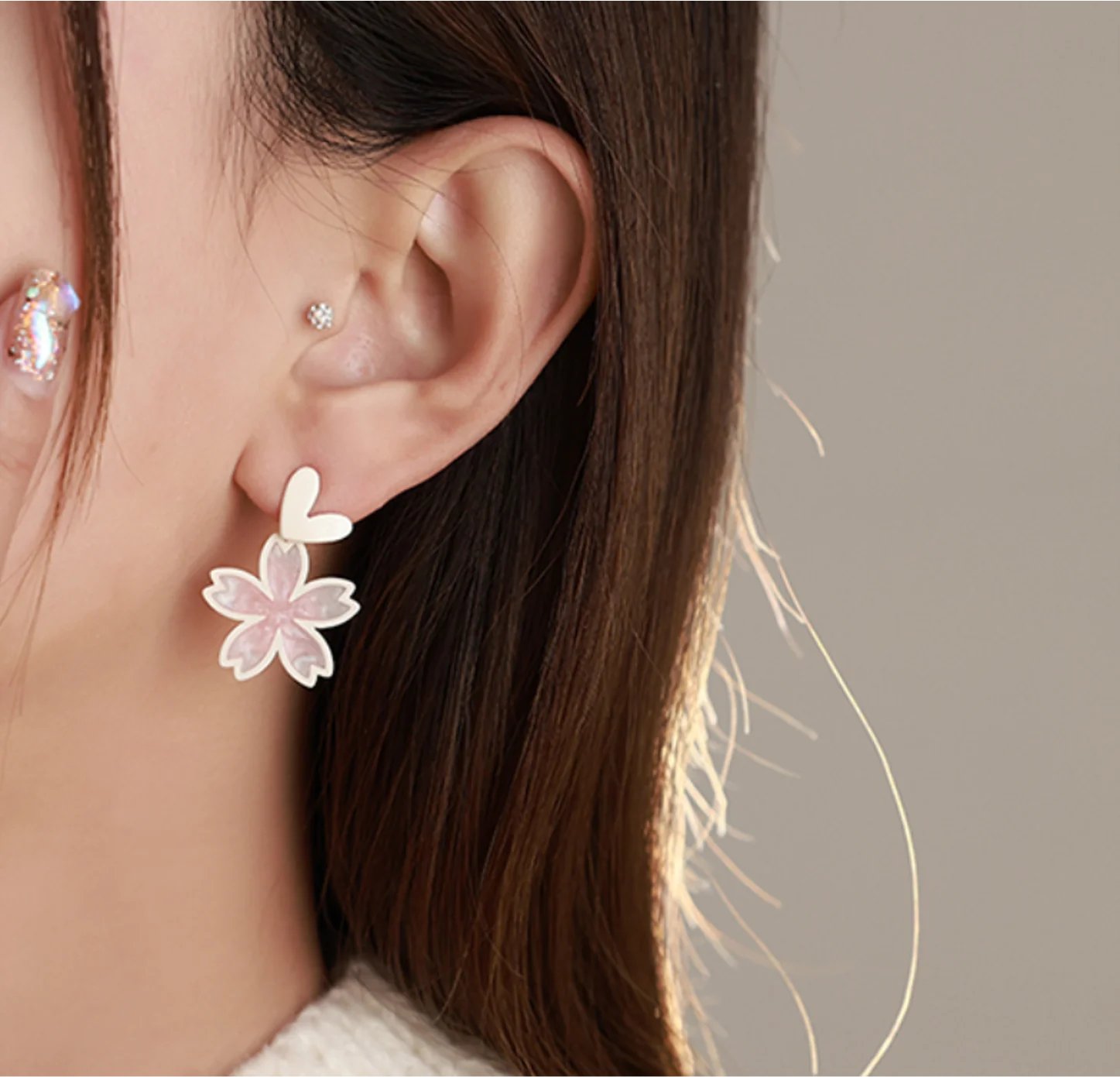 2022 new Simple candy color Cherry Blossom Earrings Flower S925 silver needle Earrings Fashion Jewelry
