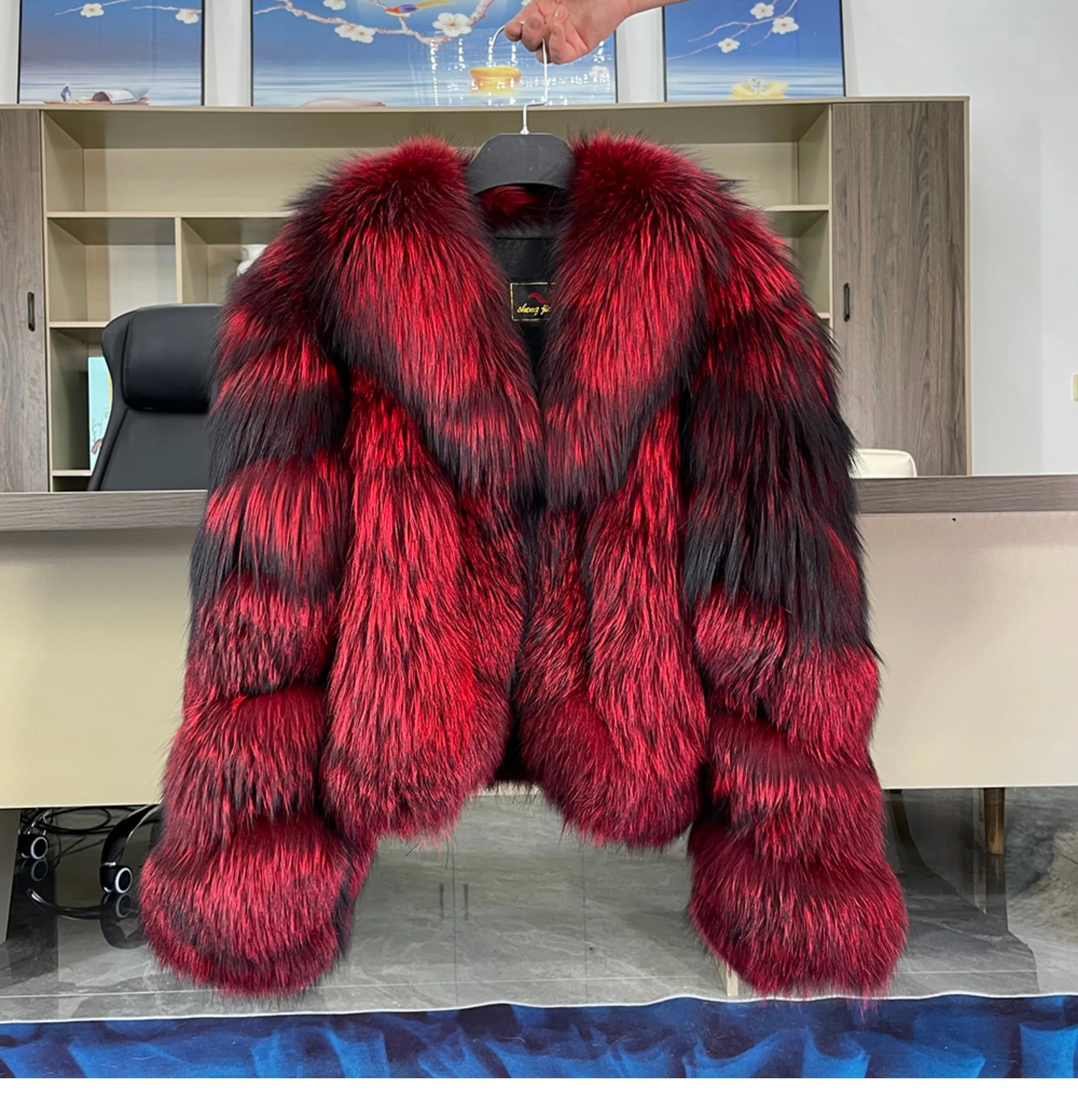 Women's Luxury Natural Fox Fur Jacket Long Turn-Down Collar Real Fox Fur Jacket Turn-down Collar Luxury