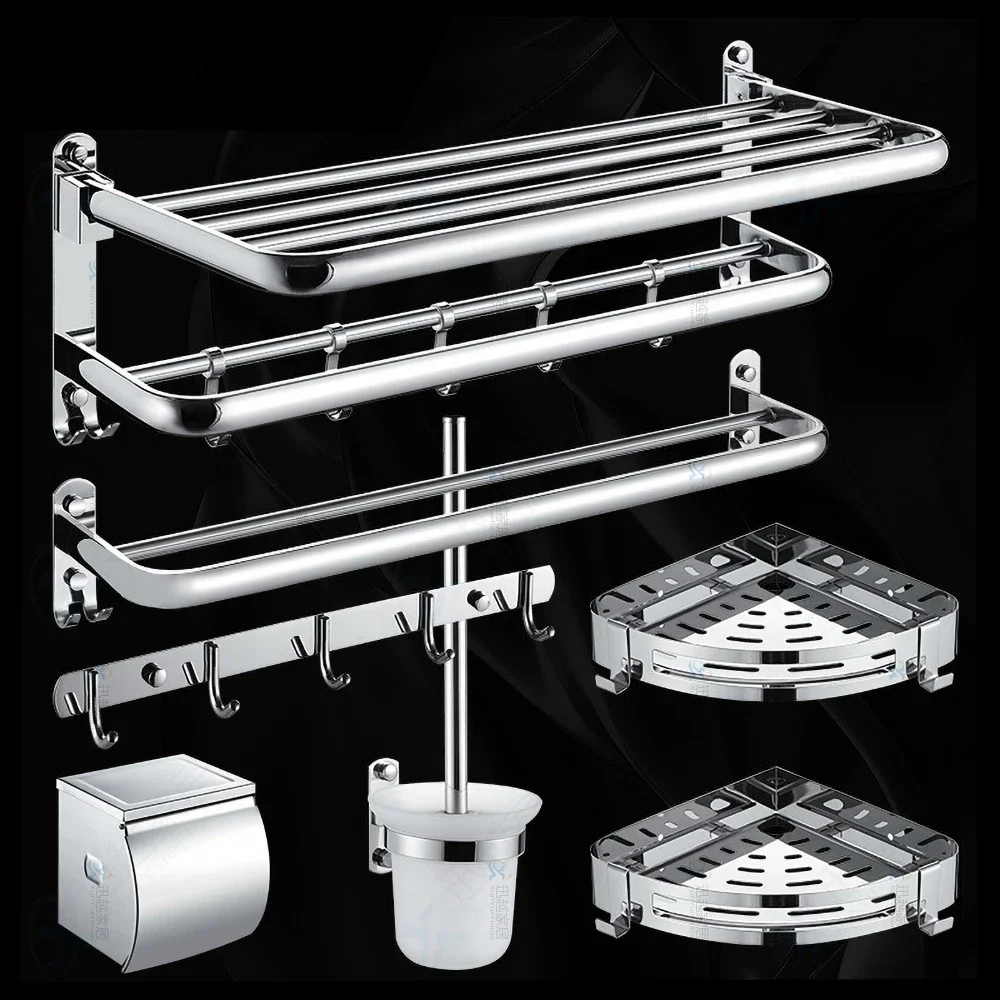 Towel Rack Hanger Folding Shower Holder Mirror Polished Silver 304 Stainless Steel Wall Movable Hook Bars Bathroom Accessories
