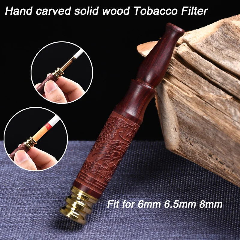 

New 2024 Hand carved solid wood Cigarette Mouthpiece Tar Filtration Reusable Smoke filter Washable Classic Hookah Pipe Men Gift